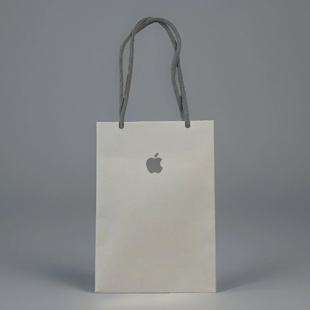 Genuine Apple Store Logo Paper Bag Shopping Gift Bag Tote White 8.5 x 6in iPhone